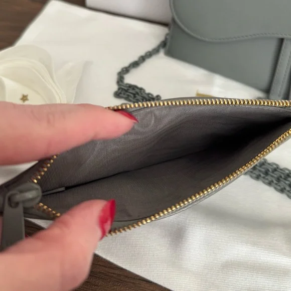 DIOR Ultra Matte Calfskin Leather Saddle Wallet on Chain in Grey - Picture 7 of 10